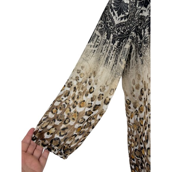 Chico's 3/4 Sleeve Round Neck with Pintuck Button Detail Semi Sheer Blouse Sz M - Picture 3 of 8